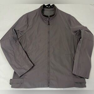 JUN Men Gray Moto Jacket Size L – Adjustable Waist, Minimalist Design, Zip Front